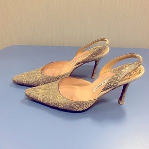 Manolo Blahnik sling back snakeskin pumps, size 7, IT 37